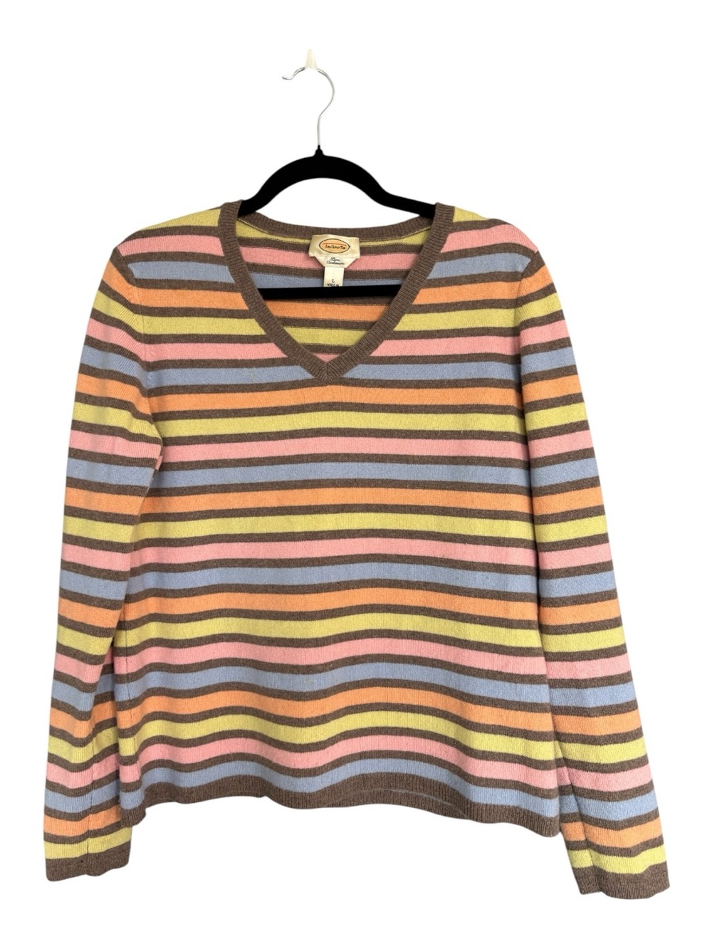 Talbots Pure Cashmere Pastel Stripe V-Neck Sweater Large